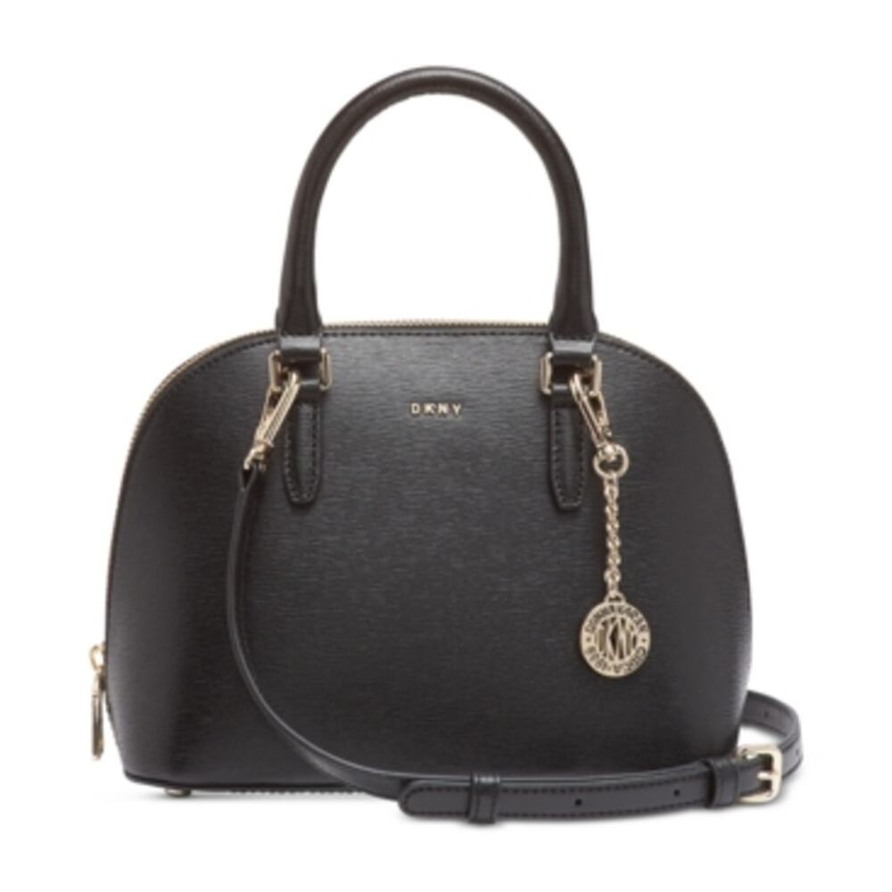 DKNY Bryant Dome Faux Leather Satch Black, Gold Tone